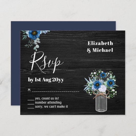 BUDGET Stofblauw Bloemmotief RSVP Monochroom (Voorkant / Achterkant)