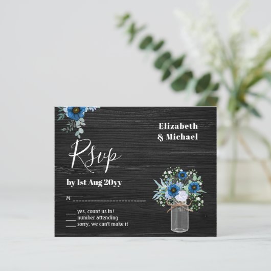 BUDGET Stofblauw Bloemmotief RSVP Monochroom (Staand voorkant)