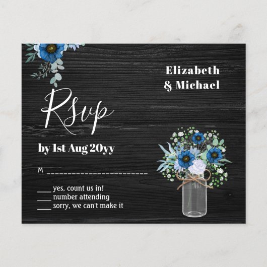 BUDGET Stofblauw Bloemmotief RSVP Monochroom (Voorkant)