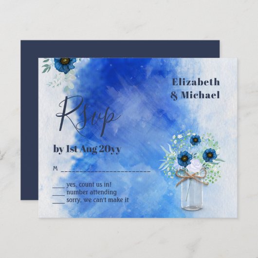 BUDGET Stofblauw Bloemmotief RSVP Monochroom (Voorkant / Achterkant)