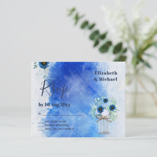 BUDGET Stofblauw Bloemmotief RSVP Monochroom (Staand voorkant)