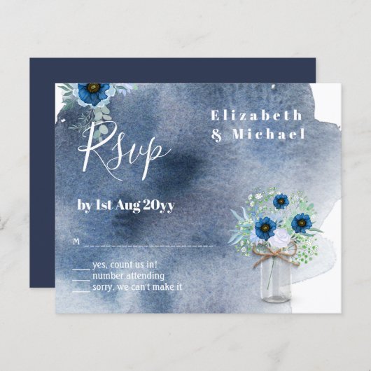 BUDGET Stofblauw Bloemmotief RSVP Monochroom (Voorkant / Achterkant)