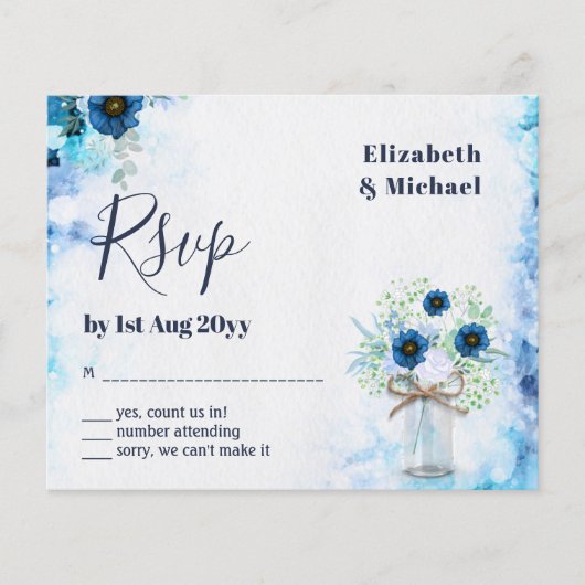 BUDGET Stofblauw Bloemmotief RSVP Monochroom (Voorkant)