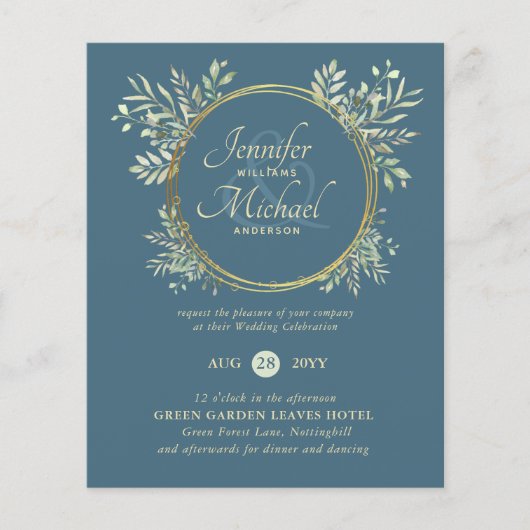 BUDGET Stofblauw Goud Groen Achtergrond Bruiloft U (Voorkant)