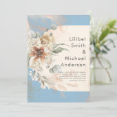 BUDGET Stofblauw Pampasgras Bruiloft Kaart (Staand voorkant)