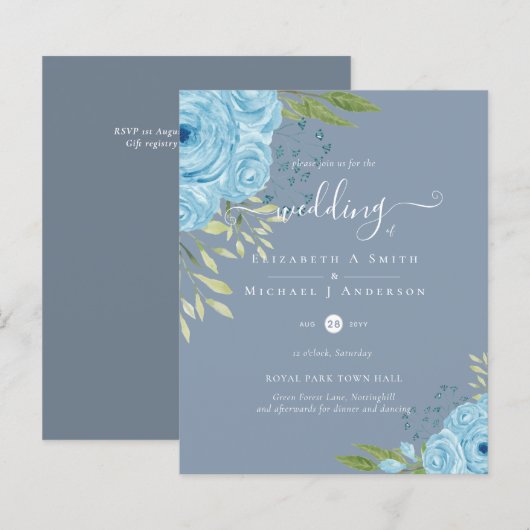 BUDGET Stofblauwe Bloemen Lime Huwelijk (Voorkant / Achterkant)