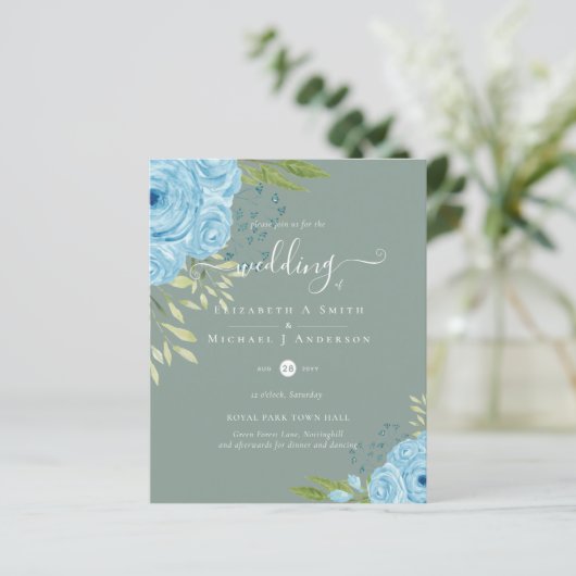 BUDGET  Stofblauwe Bloemen Lime Huwelijk (Staand voorkant)