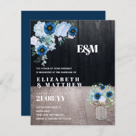 BUDGET Stofblauwe bloemige trouwuitnodigingen