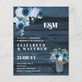 BUDGET Stofblauwe bloemige trouwuitnodigingen (Voorkant)
