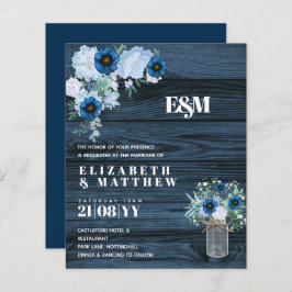 BUDGET Stofblauwe bloemige trouwuitnodigingen