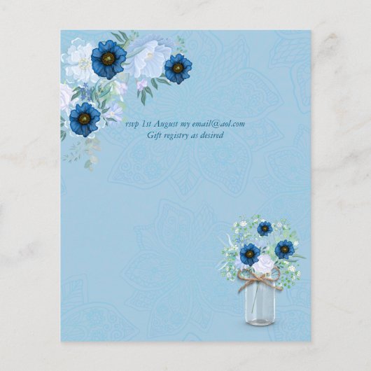 BUDGET Stofblauwe gouden bloemige trouw uitnodigin (Achterkant)