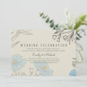 BUDGET Stofblauwe Klaproos Magnolia Trouw Uitnodig Kaart (Staand voorkant)