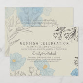 BUDGET Stofblauwe Klaproos Magnolia Trouw Uitnodig Kaart (Voorkant / Achterkant)