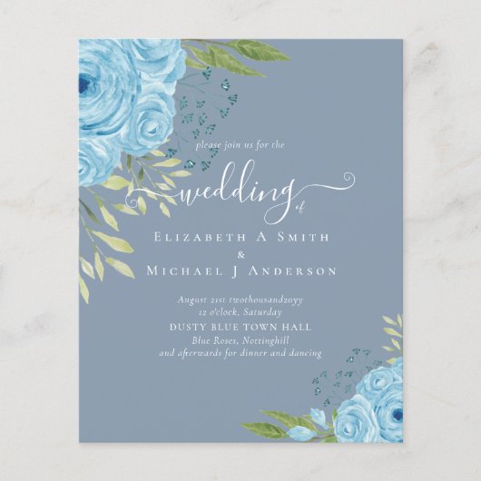 BUDGET Stofblauwe Rozen Trouwbudget (Voorkant)