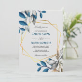 Budget stoffig blauw gouden lijst kaart (Staand voorkant)