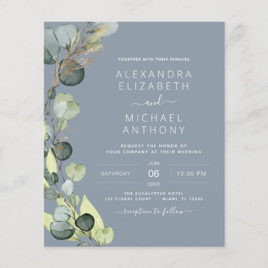 Budget Stoffig Blauw Groen Eucalyptus Bruiloft (Voorkant)