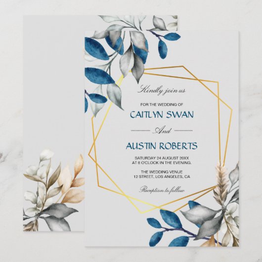 Budget stoffig blauwe gouden lijst kaart (Voorkant / Achterkant)