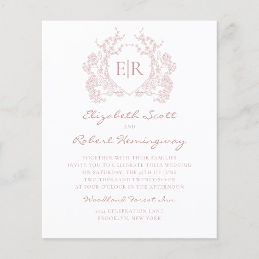 BUDGET Stoffig Roze Bloemkam Monogram Huwelijk (Voorkant)