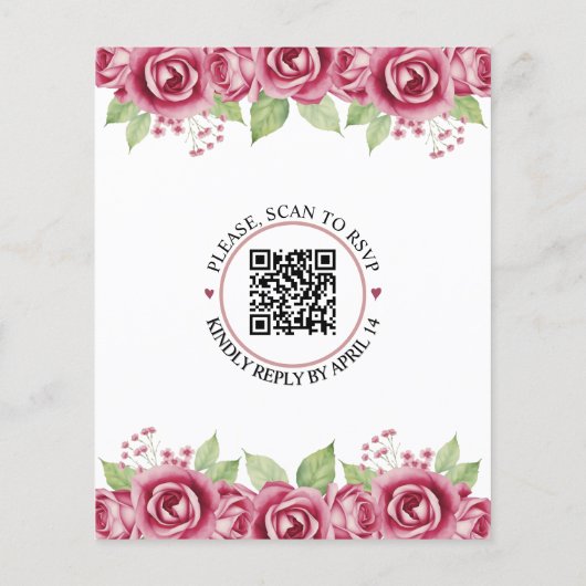 BUDGET Stoffige roze rozen QR code bruiloft uitnod (Achterkant)