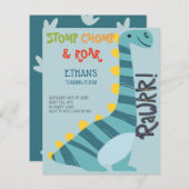 Budget Stomp Chomp Roar Dinosaur Vier Uitnodiging (Voorkant / Achterkant)