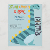 Budget Stomp Chomp Roar Dinosaur Vier Uitnodiging (Voorkant)