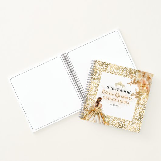 Budget Stralend Goud Bloemen Quinceanera Gastenboe Notitieboek (Binnen)