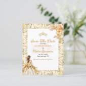 BUDGET Stralend Goud Quinceanera Save The Date (Staand voorkant)