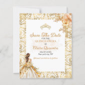 BUDGET Stralend Goud Quinceanera Save The Date (Voorkant)