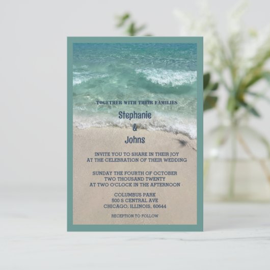 Budget Strand Blauwgroen Turquoise Sandy Ocean Wed Kaart (Staand voorkant)