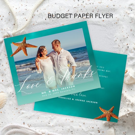 Budget strand bruiloft aangepaste foto bedankt flyer