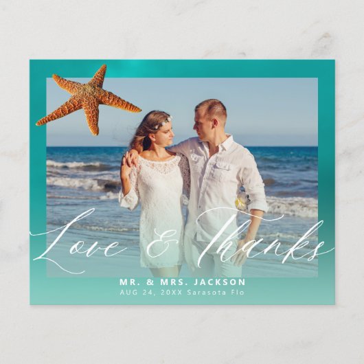 Budget strand bruiloft aangepaste foto dank je flyer (Voorkant)