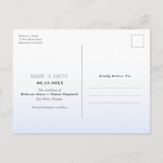 Budget strand foto trouwkaart Save the Date Aankondigingskaart (Achterkant)