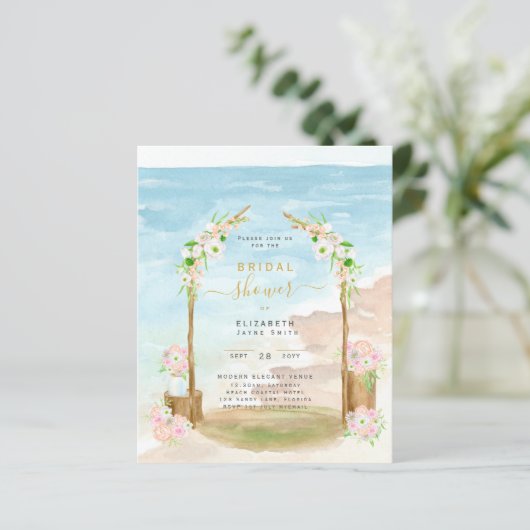 BUDGET Strand Kust Bruidsdouche Uitnodiging (Staand voorkant)