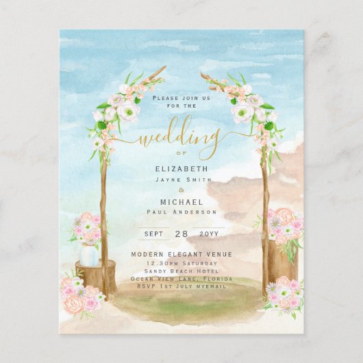 BUDGET Strand Kust Bruiloft Uitnodiging (Voorkant)