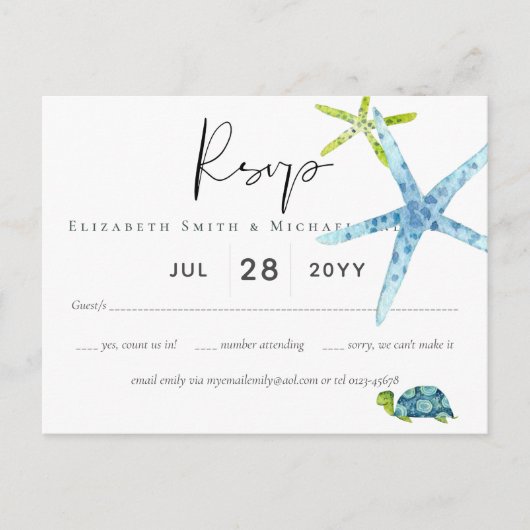 BUDGET STRAND Zee Ocean Life Bruiloft RSVP Briefkaart (Voorkant)