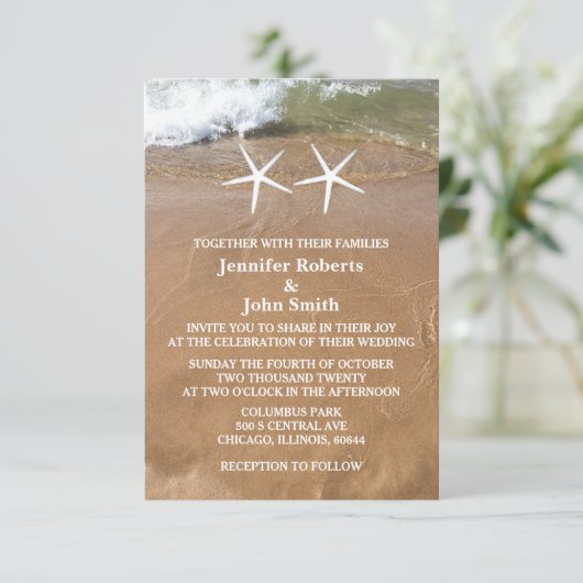 Budget Strand Zeester QR Code Ocean Bruiloft Kaart (Staand voorkant)