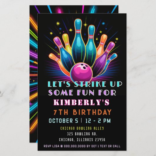 Budget Strike Up Neon Glow Bowling Verjaardag (Voorkant / Achterkant)