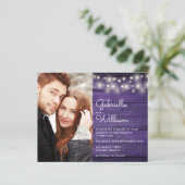 Budget String Lights Paarse foto bruiloft uitnodig (Staand voorkant)