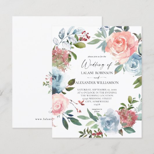 Budget Stusty Blue Baby & Blush Pink Floral Weddin (Voorkant / Achterkant)