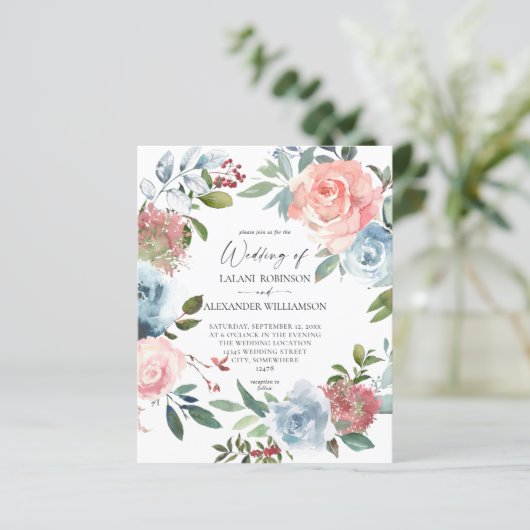 Budget Stusty Blue Baby & Blush Pink Floral Weddin (Staand voorkant)