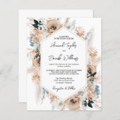 Budget Stusty Blue Beige Floral Wedding Invite (Voorkant / Achterkant)