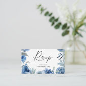 Budget Stusty Blue & Blue Floral 2SM Meal RSVP Informatiekaartje (Staand voorkant)