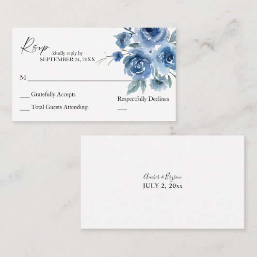 Budget Stusty Blue & Blue Floral 2SM No Meal RSVP Informatiekaartje (Voorkant / Achterkant)