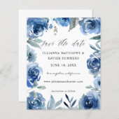 Budget Stusty Blue & Blue Floral Save the Date (Voorkant / Achterkant)