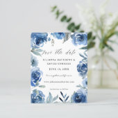Budget Stusty Blue & Blue Floral Save the Date (Staand voorkant)