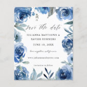 Budget Stusty Blue & Blue Floral Save the Date (Voorkant)