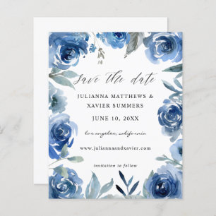 Budget Stusty Blue & Blue Floral Save the Date