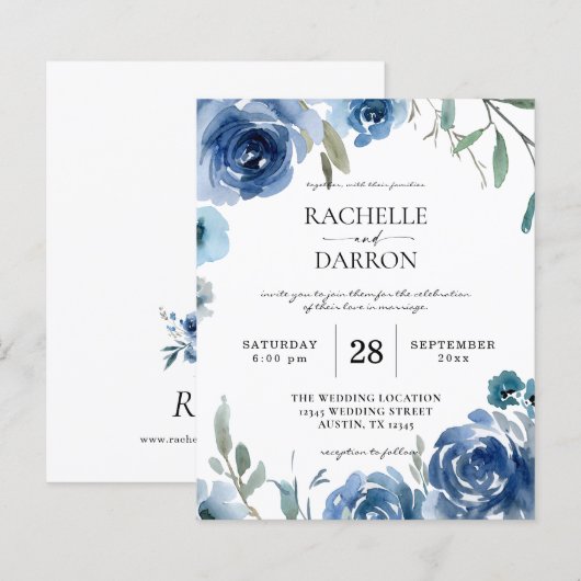 Budget Stusty Blue & Blue Floral Wedding (Voorkant / Achterkant)