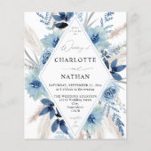 Budget Stusty Blue Boho Floral Wedding Flyer (Voorkant)
