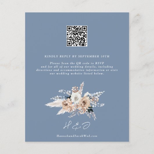 Budget Stusty Blue Boho Wedding QR Code RSVP Uitno (Achterkant)